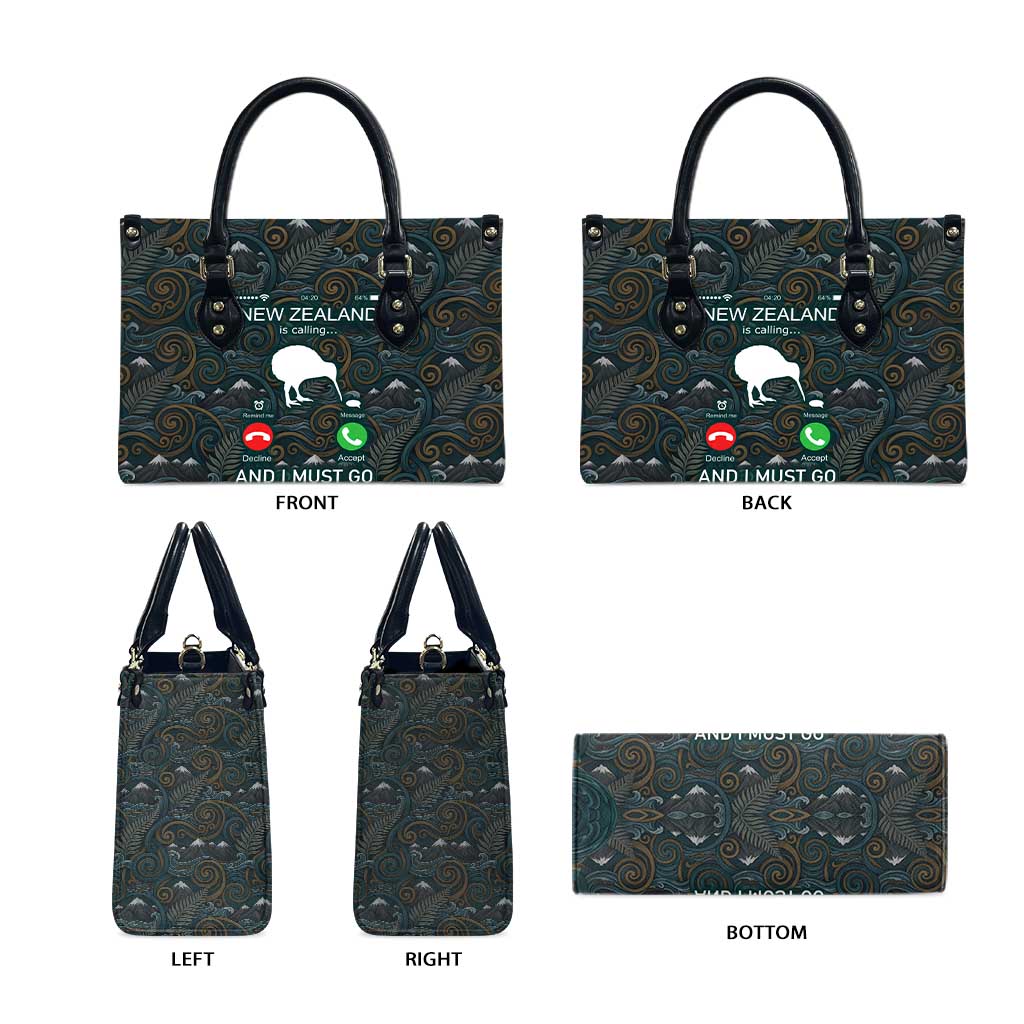 New Zealand is Calling and I Must Go Leather Bag Kiwi Bird Silhouette