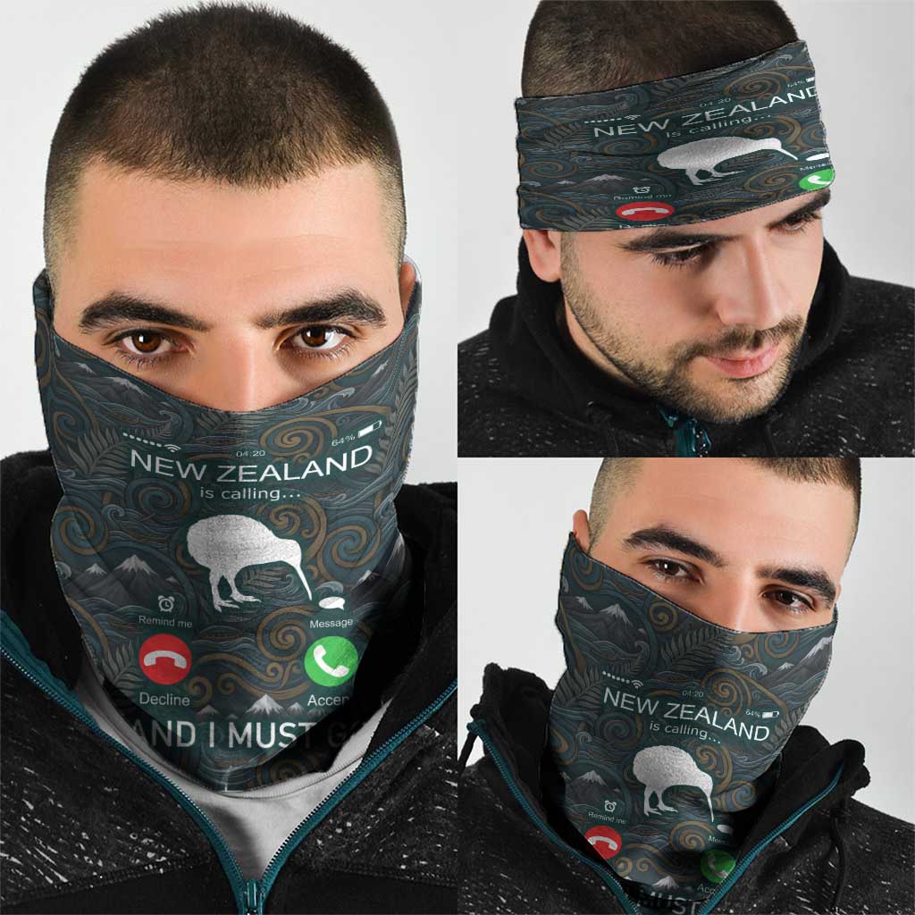 New Zealand is Calling and I Must Go Neck Gaiter Kiwi Bird Silhouette