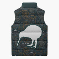 New Zealand is Calling and I Must Go Sleeveless Puffer Jacket Kiwi Bird Silhouette
