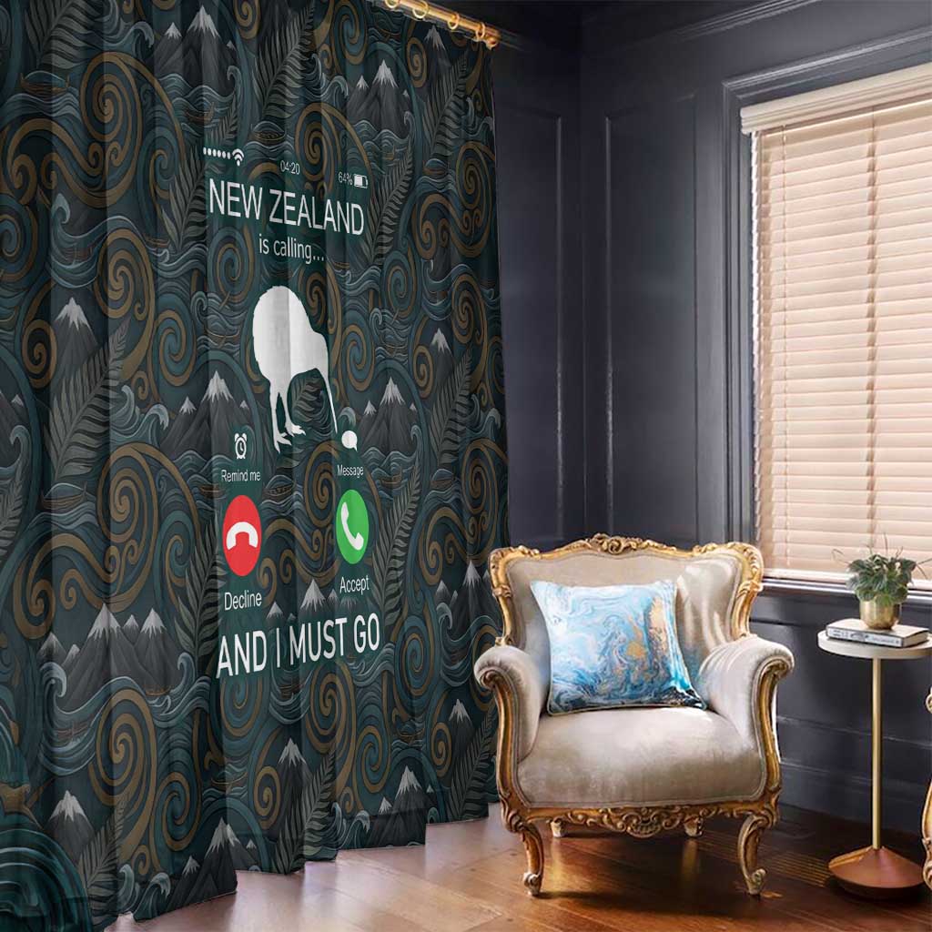 New Zealand is Calling and I Must Go Window Curtain Kiwi Bird Silhouette