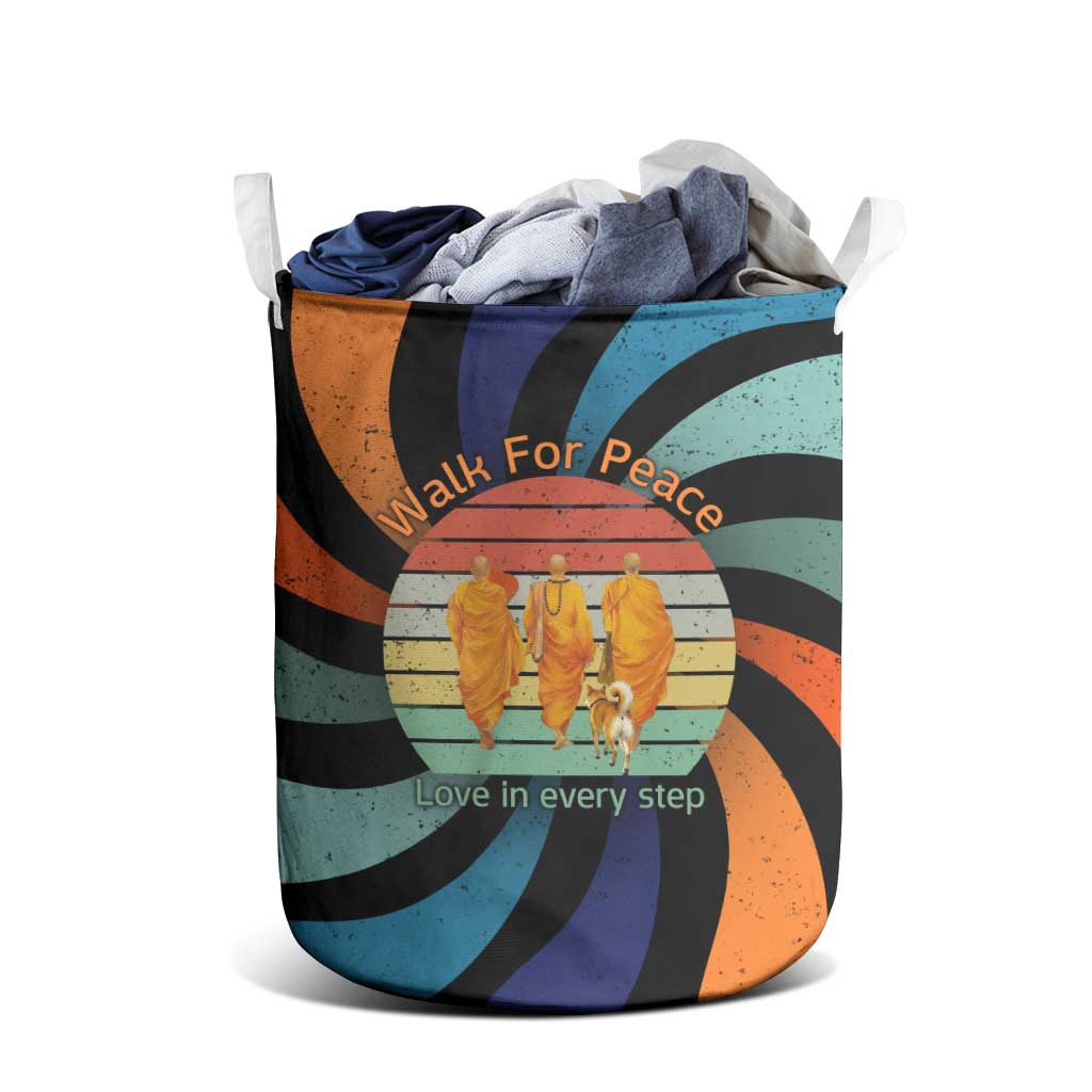 Buddhist Monks Walk For Peace Laundry Basket with Retro Sunset Swirl Pattern