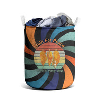 Buddhist Monks Walk For Peace Laundry Basket with Retro Sunset Swirl Pattern