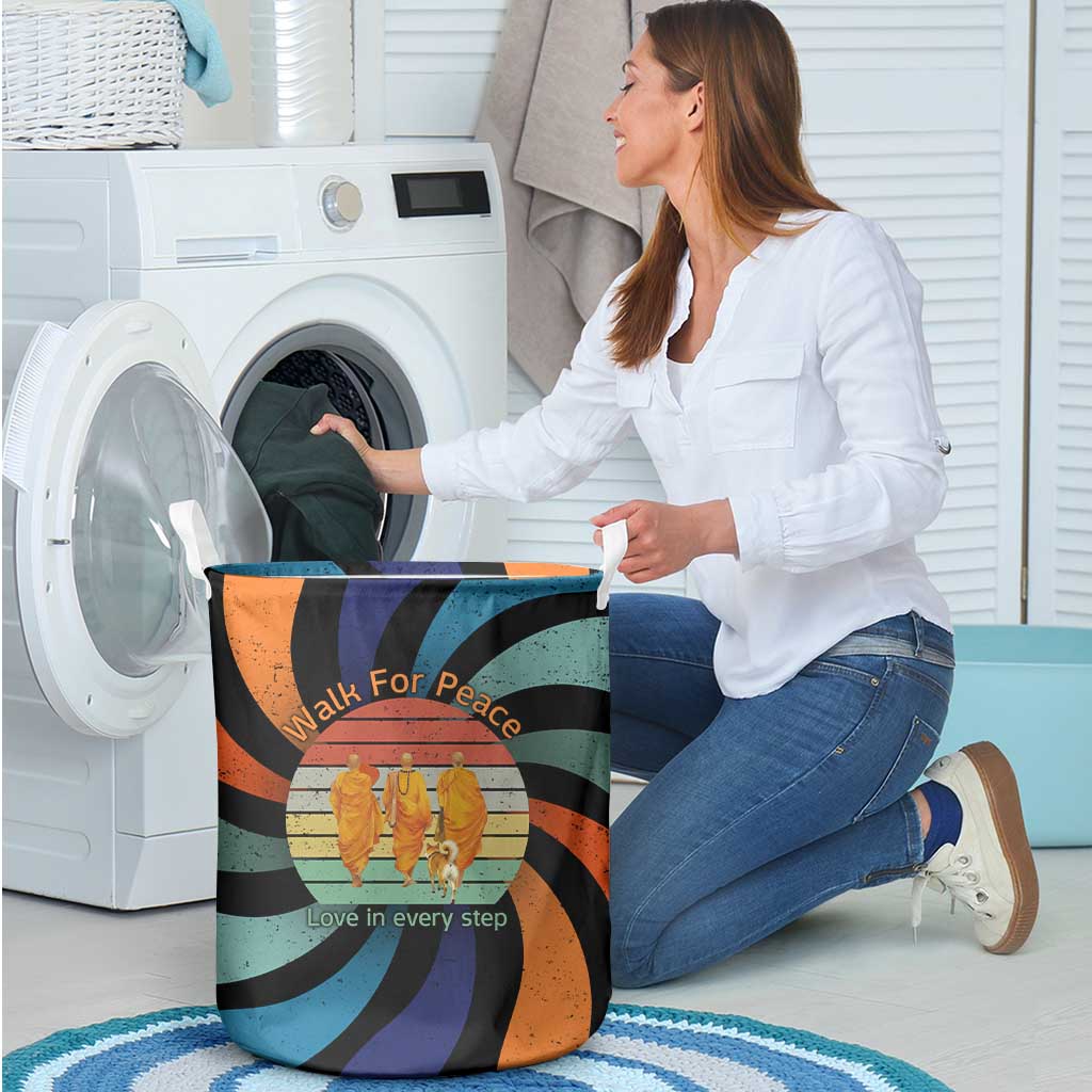 Buddhist Monks Walk For Peace Laundry Basket with Retro Sunset Swirl Pattern