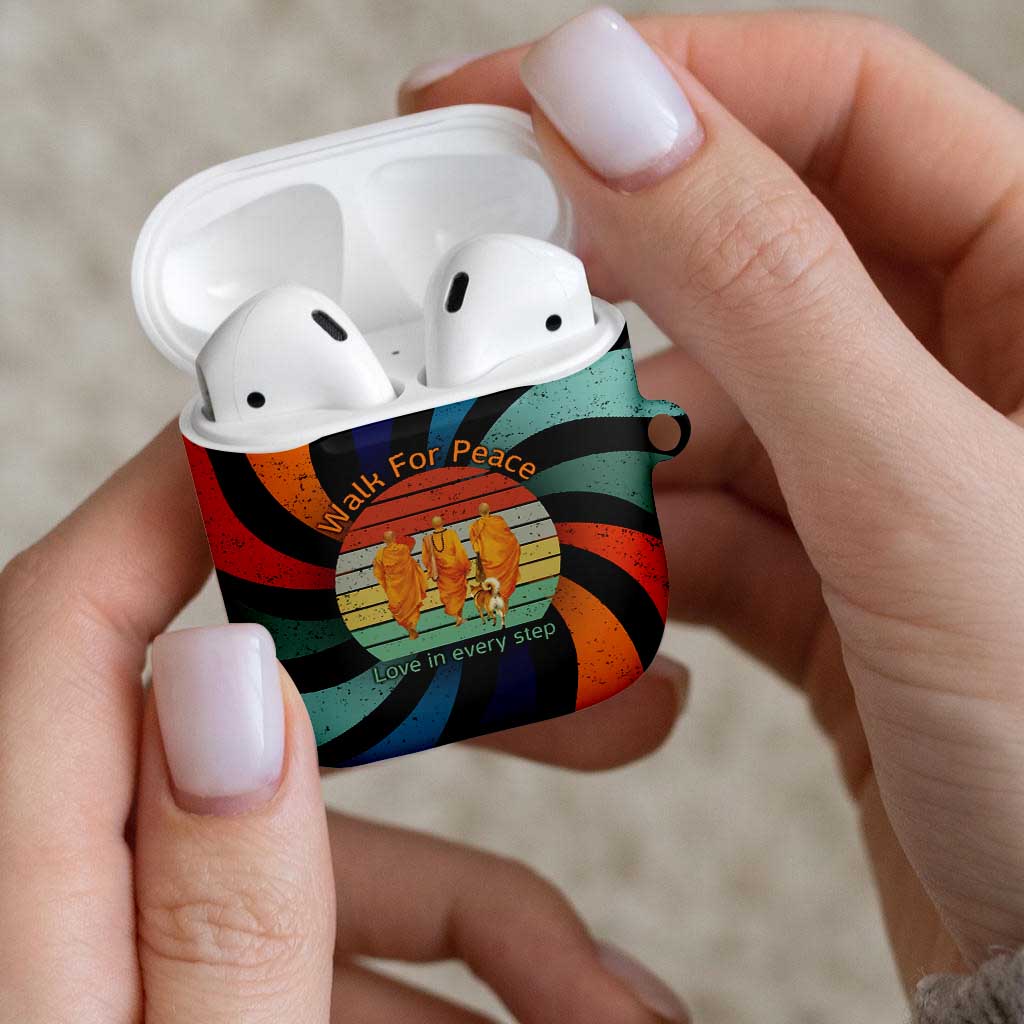 Buddhist Monks Walk For Peace AirPods Case with Retro Sunset Swirl Pattern