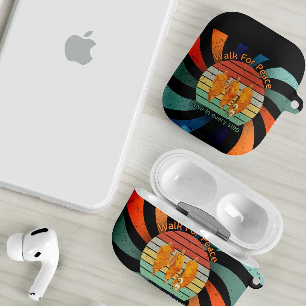 Buddhist Monks Walk For Peace AirPods Case with Retro Sunset Swirl Pattern