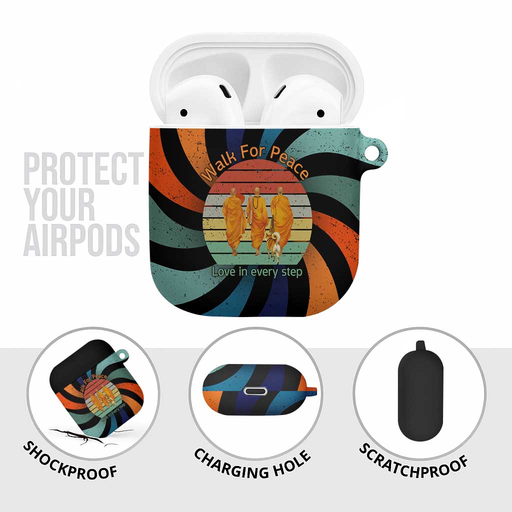 Buddhist Monks Walk For Peace AirPods Case with Retro Sunset Swirl Pattern