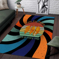 Buddhist Monks Walk For Peace Area Rug with Retro Sunset Swirl Pattern