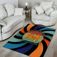 Buddhist Monks Walk For Peace Area Rug with Retro Sunset Swirl Pattern