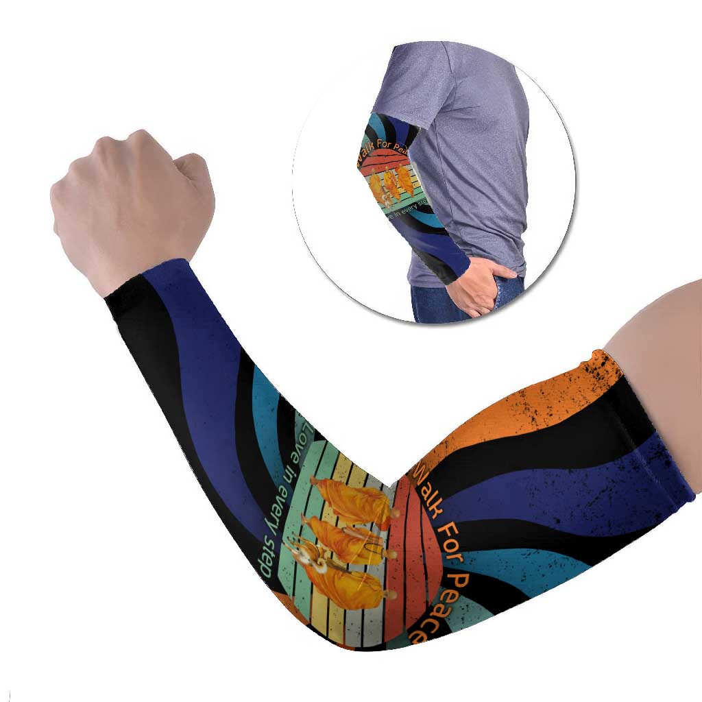 Buddhist Monks Walk For Peace Arm Sleeves with Retro Sunset Swirl Pattern