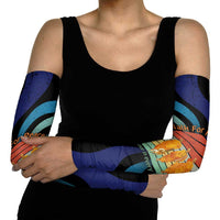 Buddhist Monks Walk For Peace Arm Sleeves with Retro Sunset Swirl Pattern