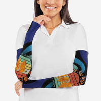 Buddhist Monks Walk For Peace Arm Sleeves with Retro Sunset Swirl Pattern