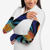 Buddhist Monks Walk For Peace Arm Sleeves with Retro Sunset Swirl Pattern