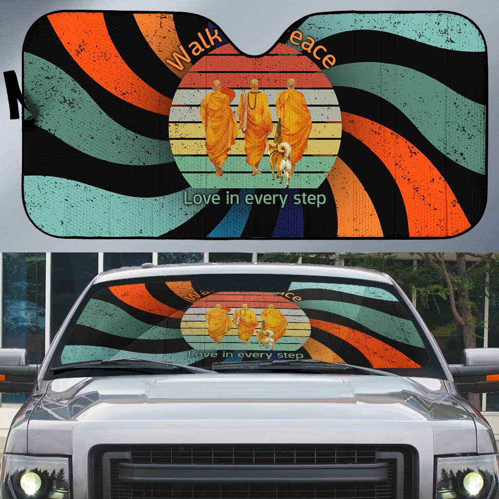 Buddhist Monks Walk For Peace Auto Sun Shade with Retro Sunset Swirl Pattern