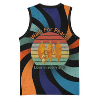 Buddhist Monks Walk For Peace Basketball Jersey with Retro Sunset Swirl Pattern