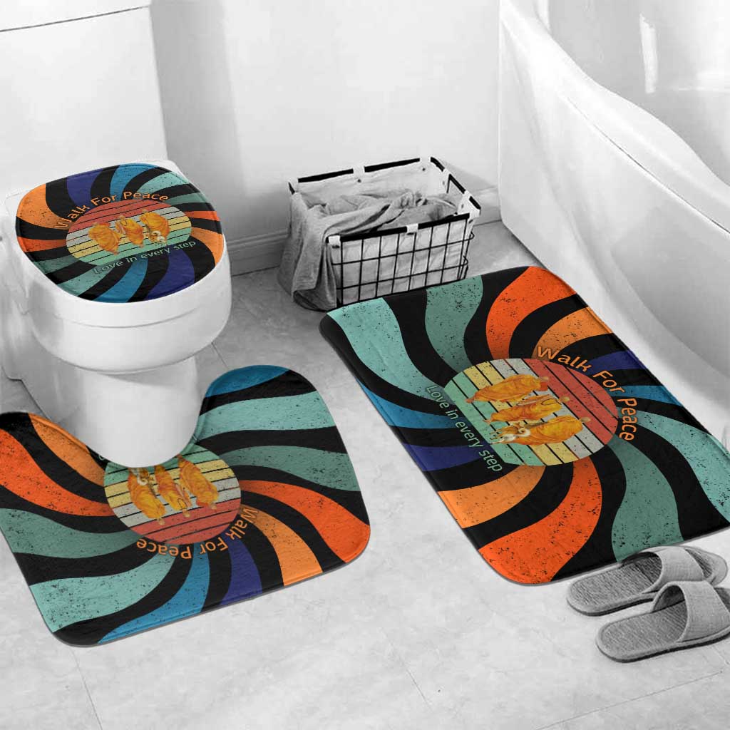 Buddhist Monks Walk For Peace Bathroom Set with Retro Sunset Swirl Pattern