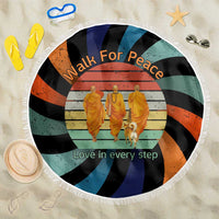 Buddhist Monks Walk For Peace Beach Blanket with Retro Sunset Swirl Pattern