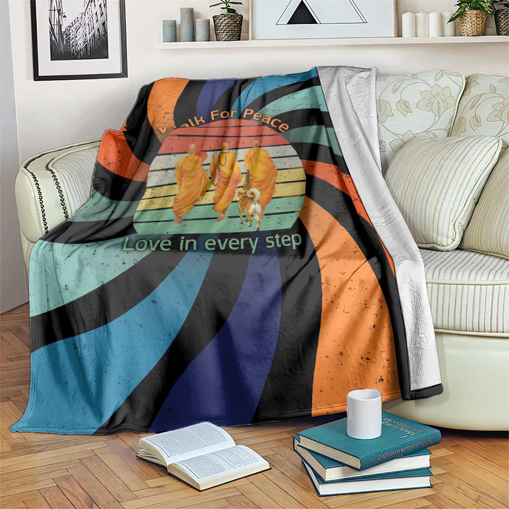 Buddhist Monks Walk For Peace Blanket with Retro Sunset Swirl Pattern
