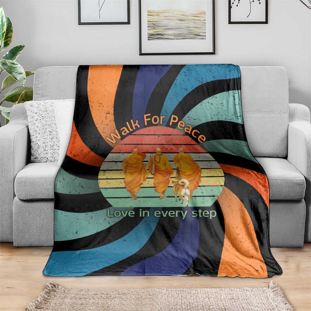Buddhist Monks Walk For Peace Blanket with Retro Sunset Swirl Pattern
