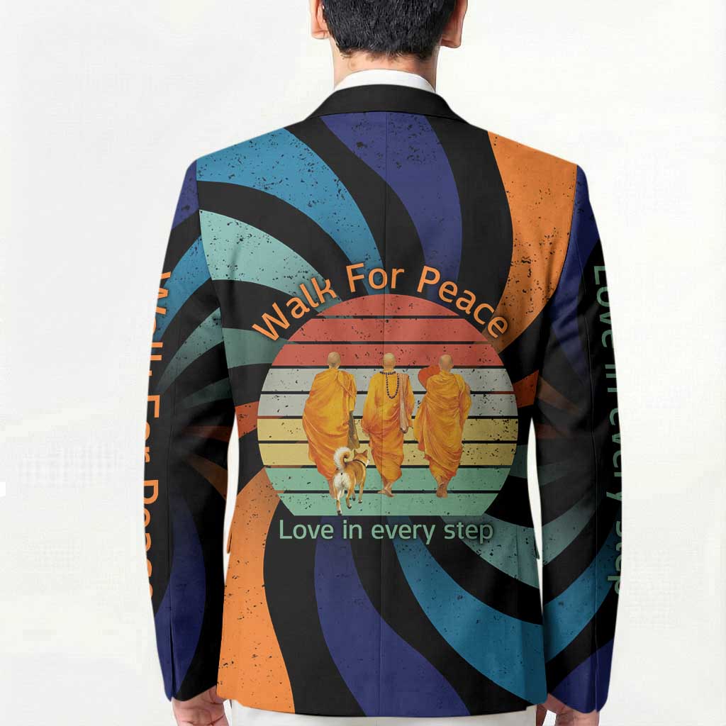 Buddhist Monks Walk For Peace Blazer with Retro Sunset Swirl Pattern