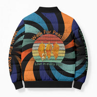 Buddhist Monks Walk For Peace Bomber Puffer Jacket with Retro Sunset Swirl Pattern