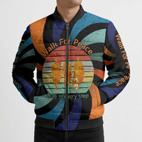 Buddhist Monks Walk For Peace Bomber Puffer Jacket with Retro Sunset Swirl Pattern