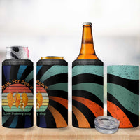 Buddhist Monks Walk For Peace 4 in 1 Can Cooler Tumbler with Retro Sunset Swirl Pattern