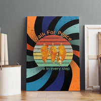 Buddhist Monks Walk For Peace Canvas Wall Art with Retro Sunset Swirl Pattern