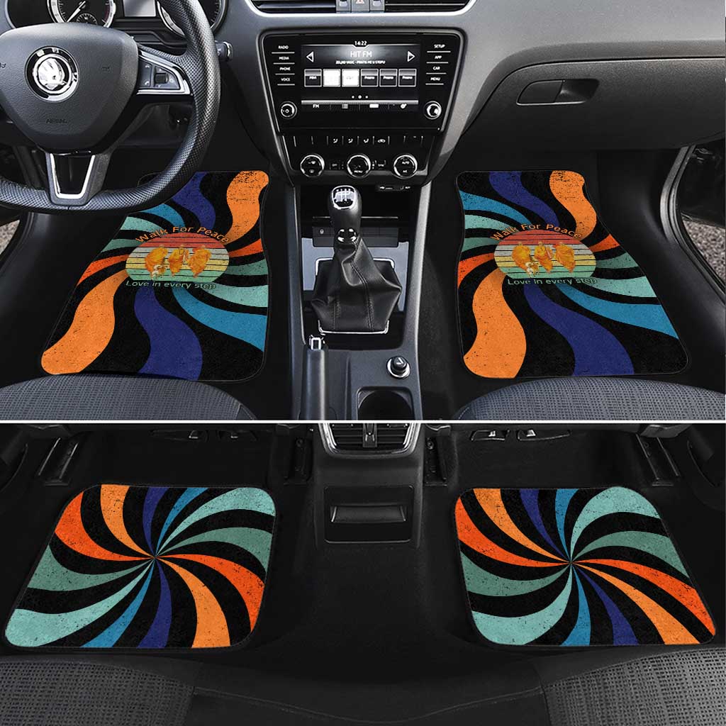 Buddhist Monks Walk For Peace Car Mats with Retro Sunset Swirl Pattern