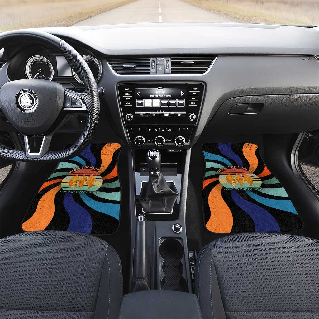 Buddhist Monks Walk For Peace Car Mats with Retro Sunset Swirl Pattern