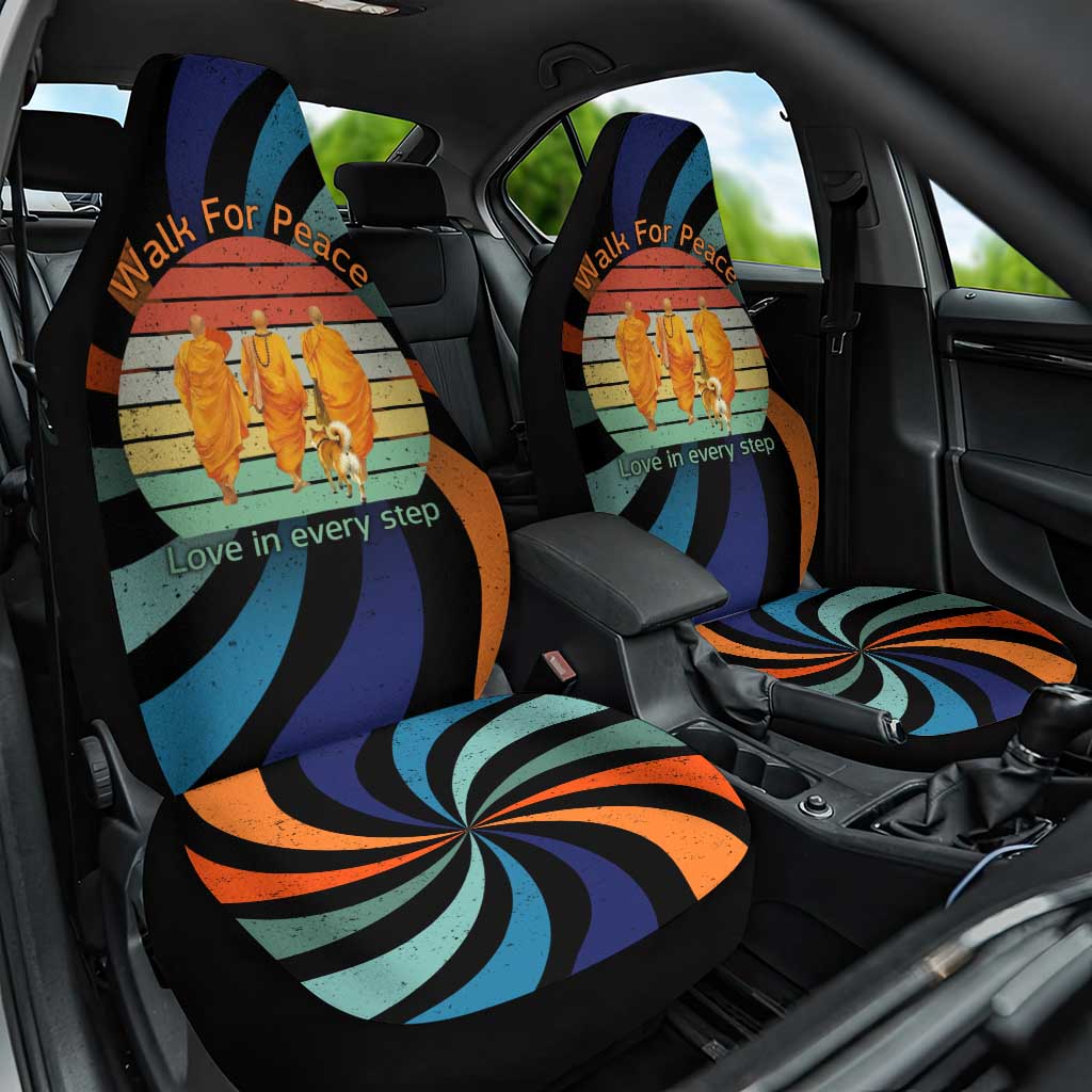 Buddhist Monks Walk For Peace Car Seat Cover with Retro Sunset Swirl Pattern