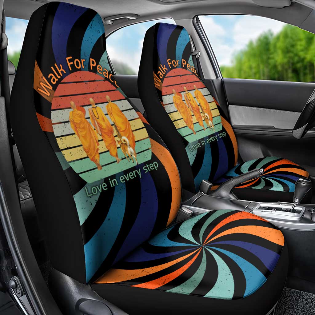 Buddhist Monks Walk For Peace Car Seat Cover with Retro Sunset Swirl Pattern