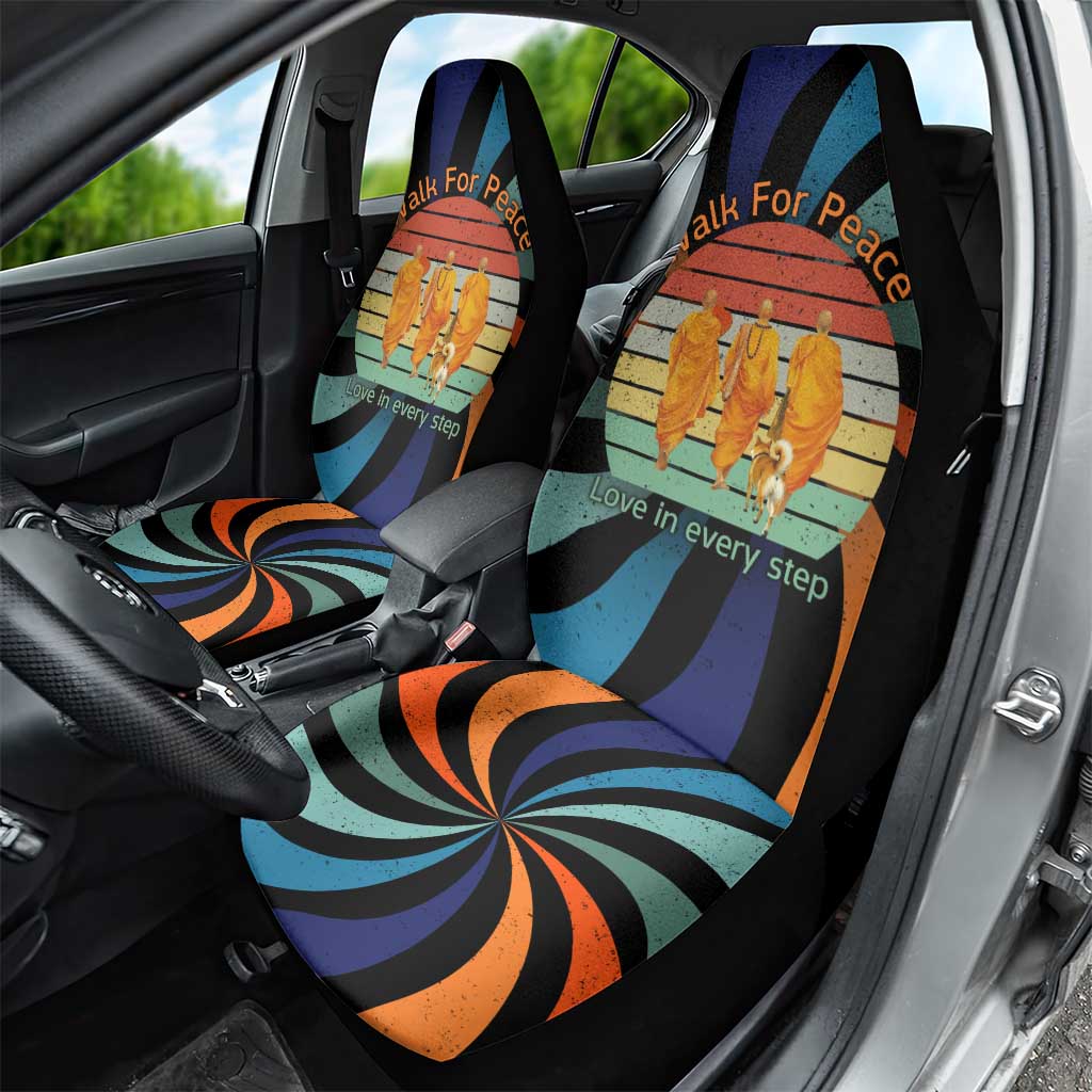 Buddhist Monks Walk For Peace Car Seat Cover with Retro Sunset Swirl Pattern