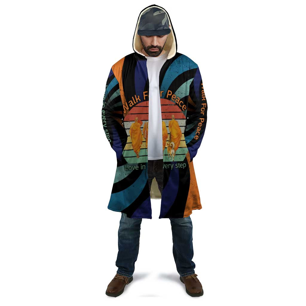 Buddhist Monks Walk For Peace Cloak with Retro Sunset Swirl Pattern