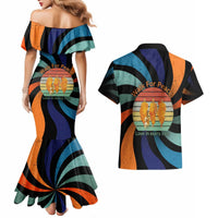 Buddhist Monks Walk For Peace Couples Matching Mermaid Dress and Hawaiian Shirt with Retro Sunset Swirl Pattern