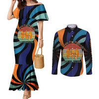 Buddhist Monks Walk For Peace Couples Matching Mermaid Dress and Long Sleeve Button Shirt with Retro Sunset Swirl Pattern