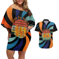 Buddhist Monks Walk For Peace Couples Matching Off Shoulder Short Dress and Hawaiian Shirt with Retro Sunset Swirl Pattern