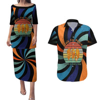 Buddhist Monks Walk For Peace Couples Matching Puletasi and Hawaiian Shirt with Retro Sunset Swirl Pattern