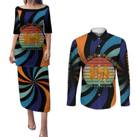 Buddhist Monks Walk For Peace Couples Matching Puletasi and Long Sleeve Button Shirt with Retro Sunset Swirl Pattern