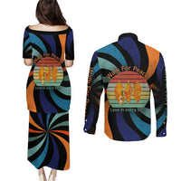 Buddhist Monks Walk For Peace Couples Matching Puletasi and Long Sleeve Button Shirt with Retro Sunset Swirl Pattern