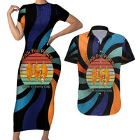 Buddhist Monks Walk For Peace Couples Matching Short Sleeve Bodycon Dress and Hawaiian Shirt with Retro Sunset Swirl Pattern