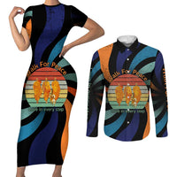 Buddhist Monks Walk For Peace Couples Matching Short Sleeve Bodycon Dress and Long Sleeve Button Shirt with Retro Sunset Swirl Pattern