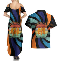Buddhist Monks Walk For Peace Couples Matching Summer Maxi Dress and Hawaiian Shirt with Retro Sunset Swirl Pattern