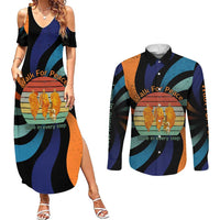 Buddhist Monks Walk For Peace Couples Matching Summer Maxi Dress and Long Sleeve Button Shirt with Retro Sunset Swirl Pattern