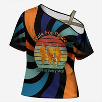 Buddhist Monks Walk For Peace Cross Shoulder Shirt with Retro Sunset Swirl Pattern