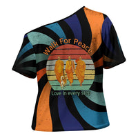 Buddhist Monks Walk For Peace Cross Shoulder Shirt with Retro Sunset Swirl Pattern