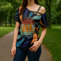 Buddhist Monks Walk For Peace Cross Shoulder Shirt with Retro Sunset Swirl Pattern