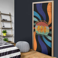 Buddhist Monks Walk For Peace Door Cover with Retro Sunset Swirl Pattern