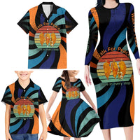 Buddhist Monks Walk For Peace Family Matching Long Sleeve Bodycon Dress and Hawaiian Shirt with Retro Sunset Swirl Pattern