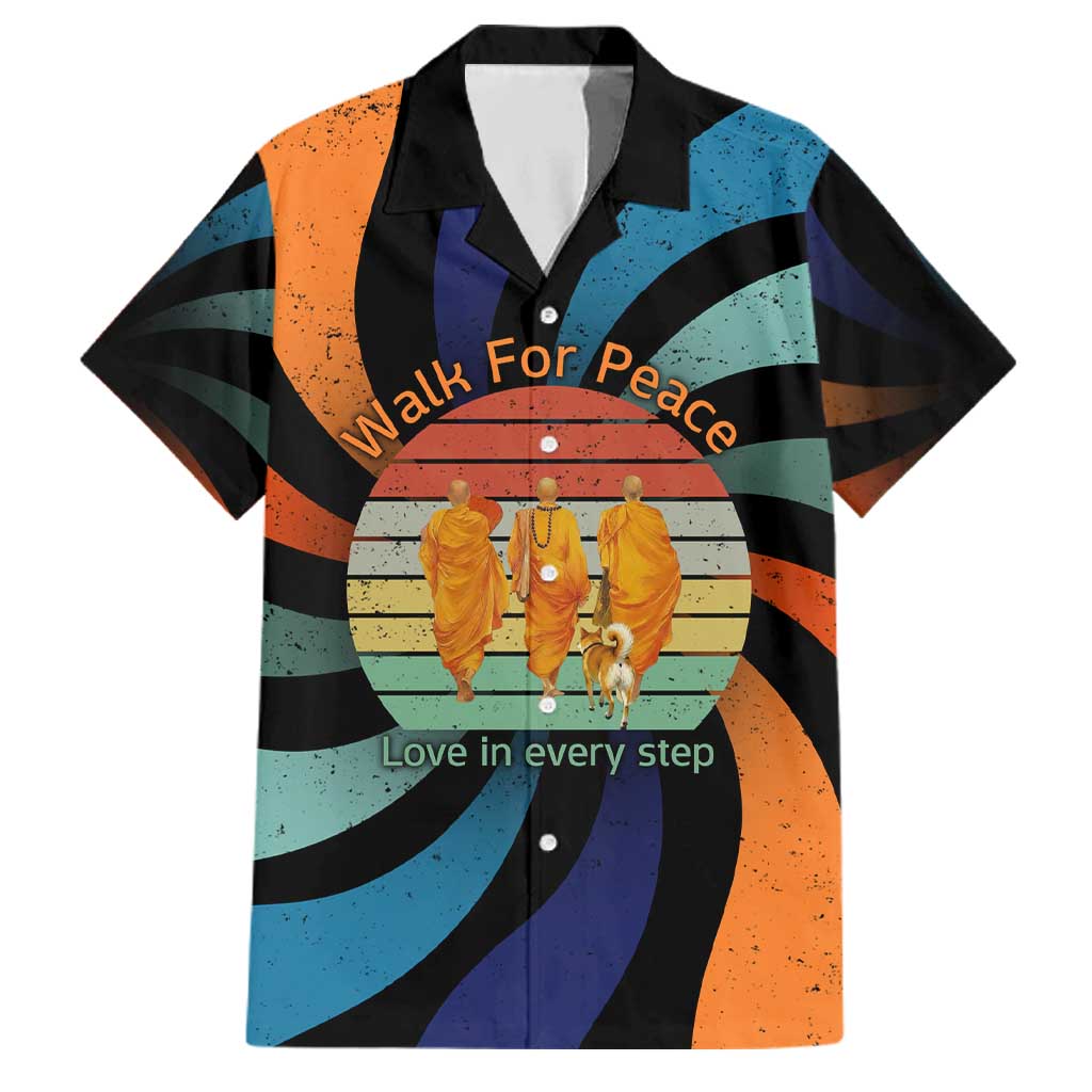 Buddhist Monks Walk For Peace Family Matching Long Sleeve Bodycon Dress and Hawaiian Shirt with Retro Sunset Swirl Pattern