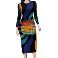 Buddhist Monks Walk For Peace Family Matching Long Sleeve Bodycon Dress and Hawaiian Shirt with Retro Sunset Swirl Pattern